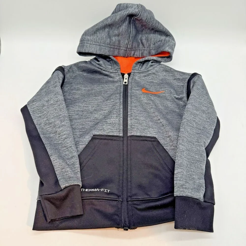 Nike Therma-Fit Hoodie Child's 2T Heather Gray & Black Full Zip with Pockets